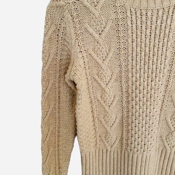 GAP Women's Cable Knit Sweater Small Beige Cotton Wool Fisherman Neutral Minimal - Picture 3 of 8